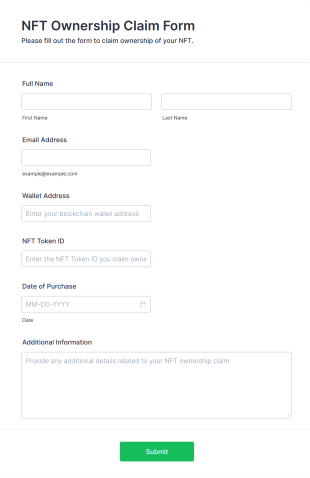 NFT Ownership Claim Form Form Template