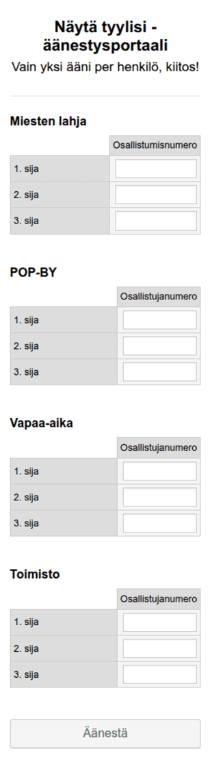 NGBC 2018 Näytä Tyylisi Äänestyslomake