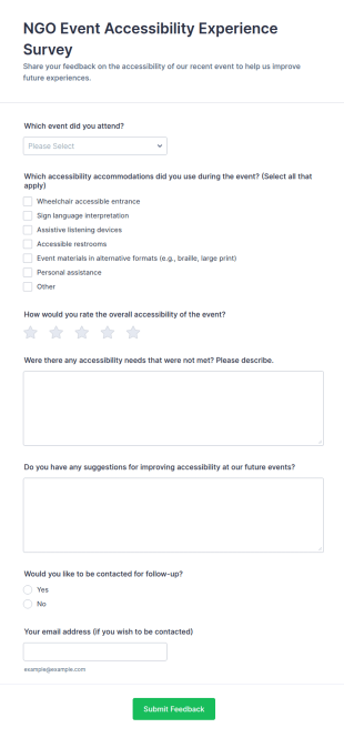 NGO Event Accessibility Experience Survey Form Template