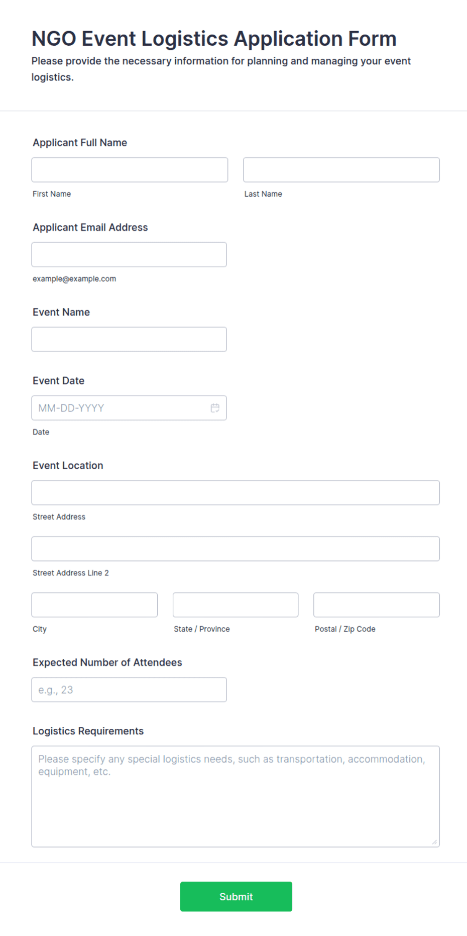 Ngo Forms.pdf NGO Event Logistics Application Form Template | Jotform