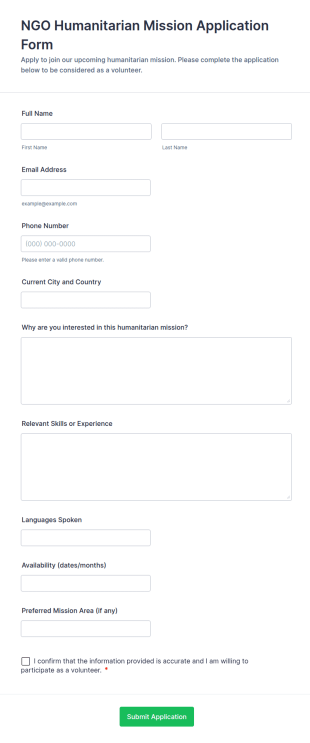 NGO Humanitarian Mission Application Form Template