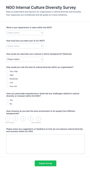NGO Internal Culture Diversity Survey Form Template