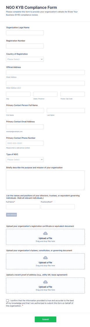 NGO KYB Compliance Form Template