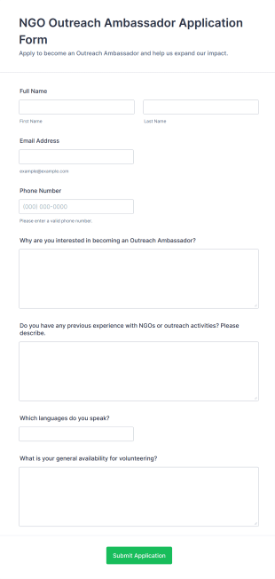NGO Outreach Ambassador Application Form Form Template