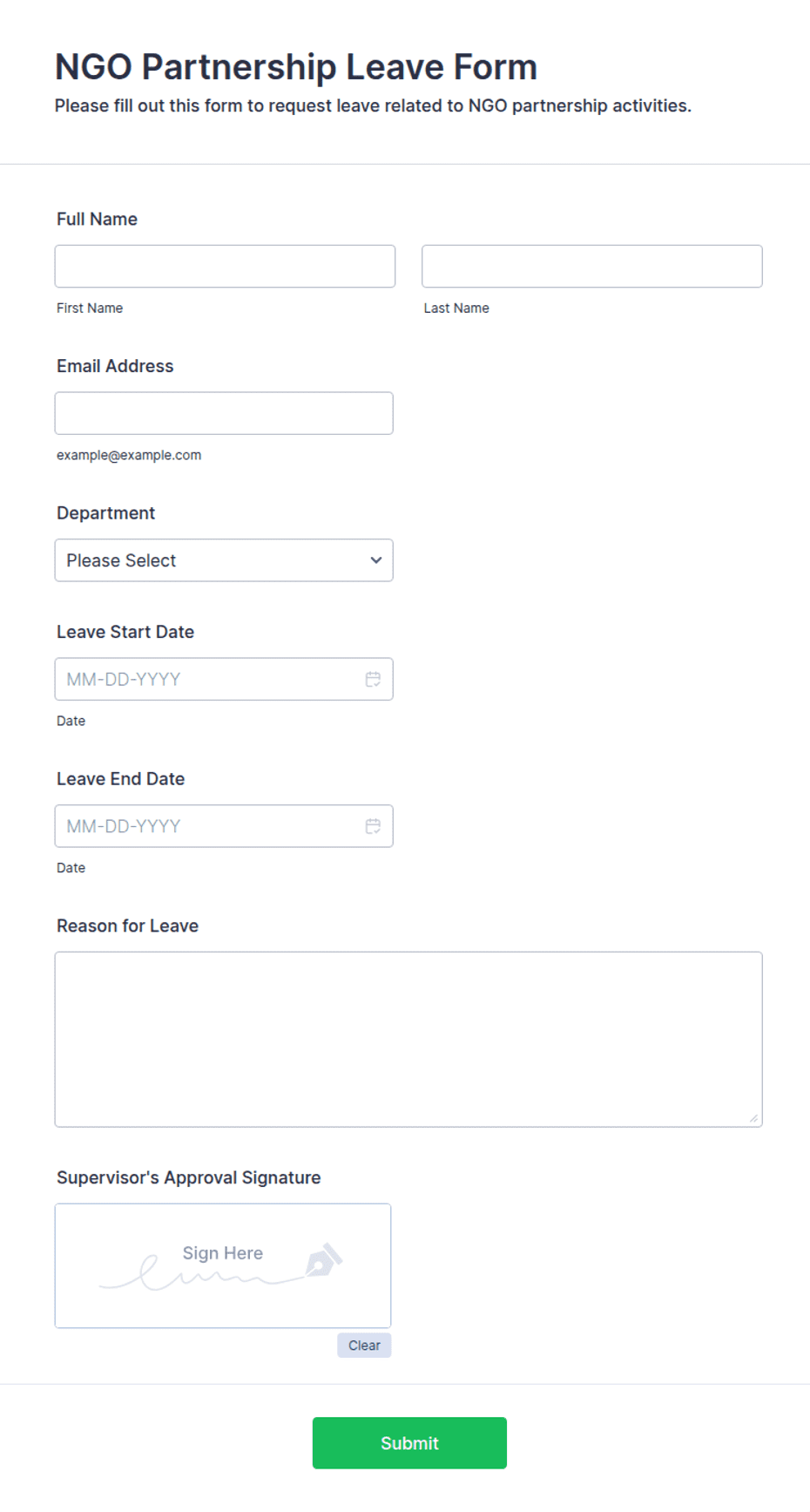 Ngo Forms.pdf NGO Partnership Leave Form Template | Jotform