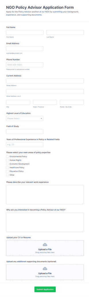 NGO Policy Advisor Application Form Template