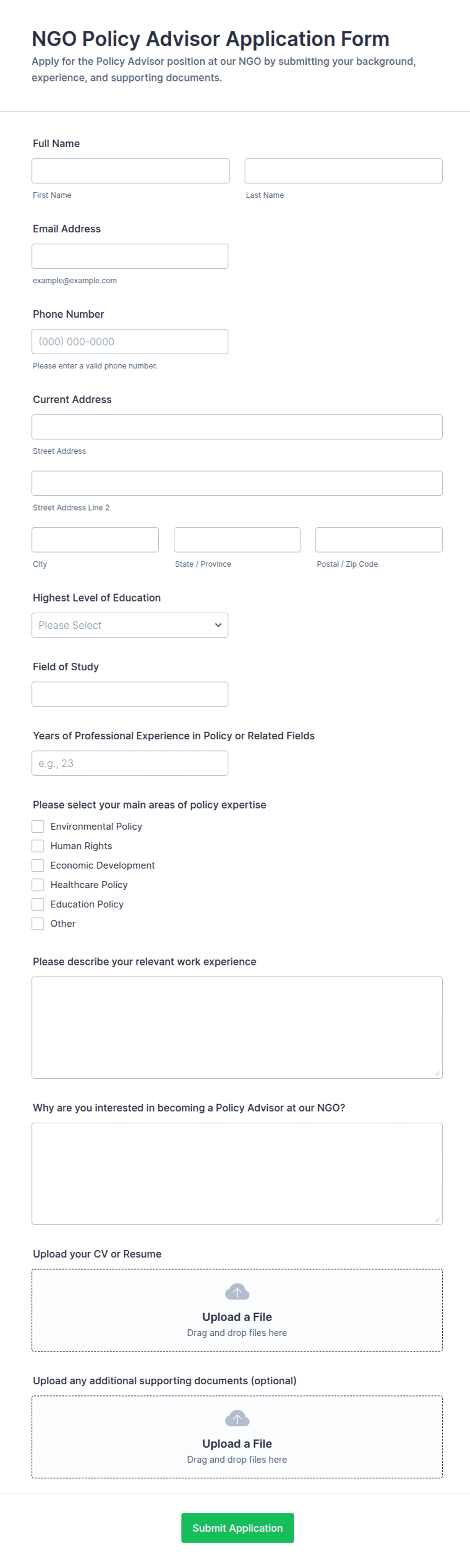 Ngo Forms.pdf NGO Policy Advisor Application Form Template | Jotform