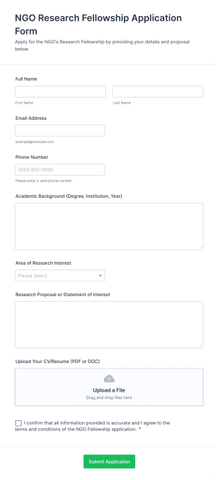 NGO Research Fellowship Application Form Form Template