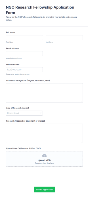 NGO Research Fellowship Application Form Template