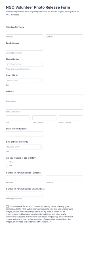 NGO Volunteer Photo Release Form Template