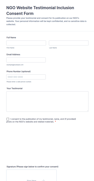 NGO Website Testimonial Inclusion Consent Form Template