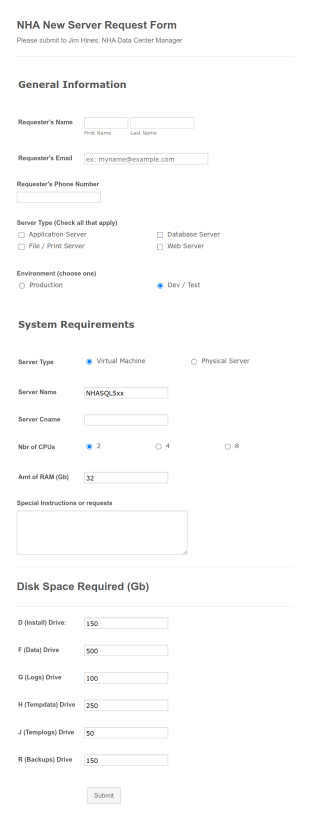 NHA New Server Request Form Template