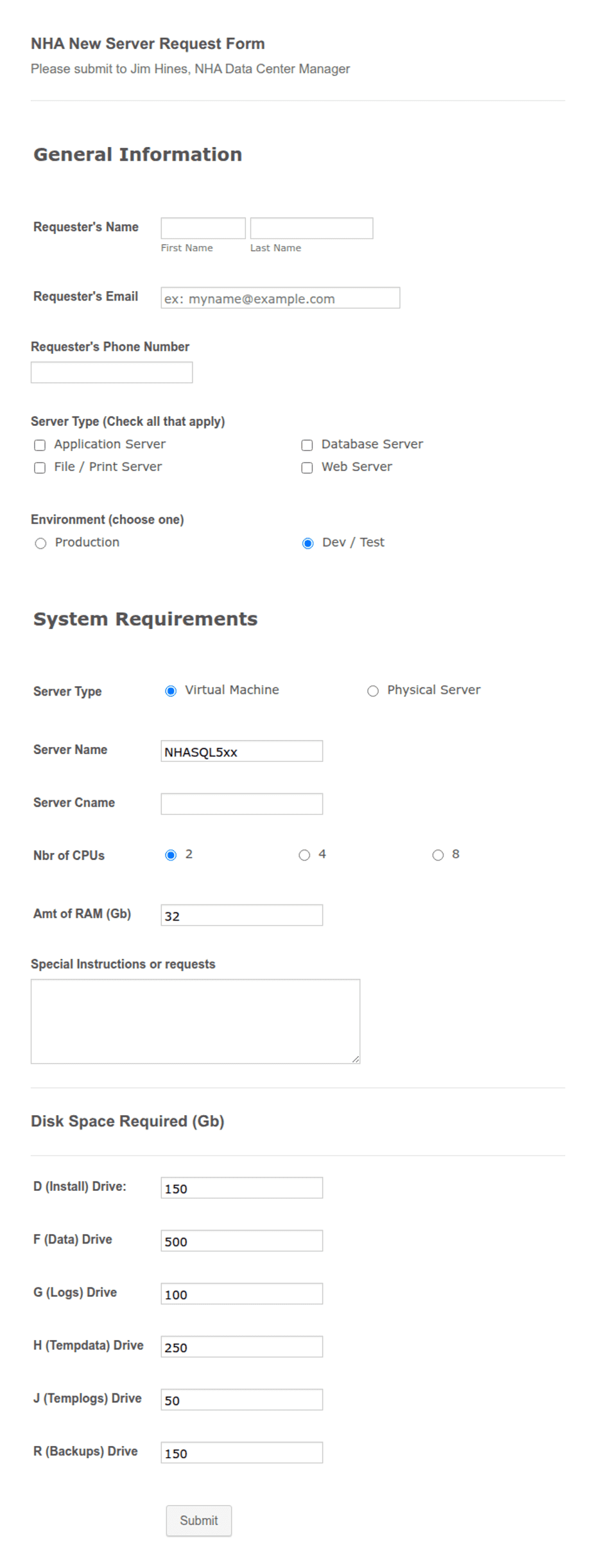 NHA New Server Request Form Template | Jotform