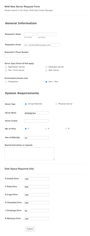 NHA New Server Request Form Template