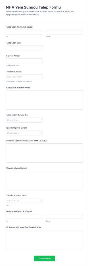 NHA Yeni Sunucu Talep Form Şablonu