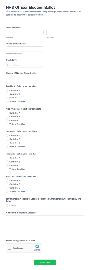 NHS Officer Election Ballot Form Template