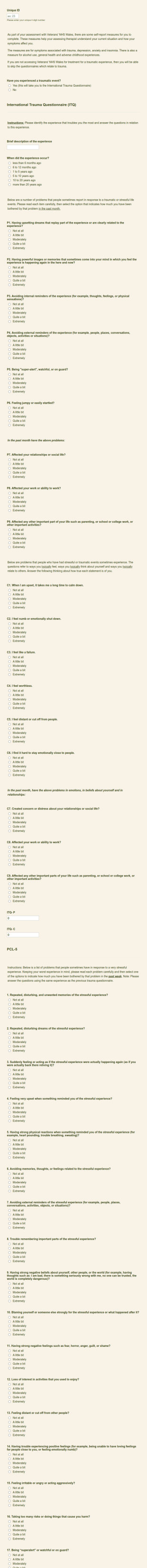 Self Report Measures Assessment Form Template