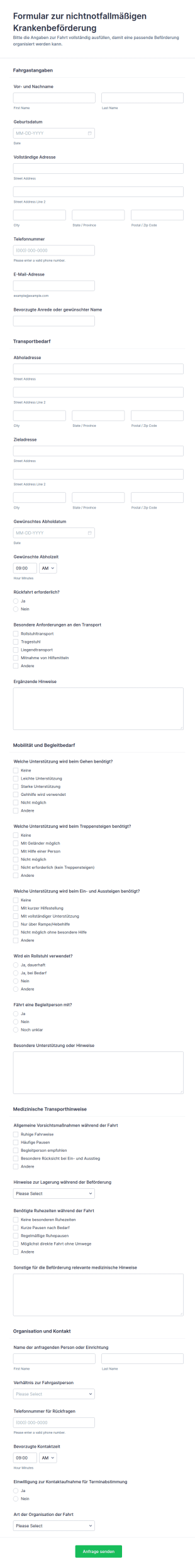 Nicht Notfallmedizinischer Transport Formular