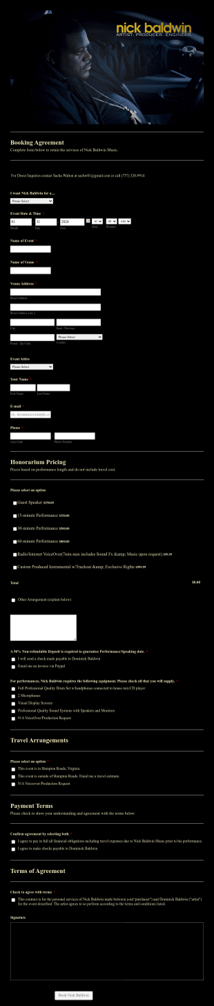 Nick Baldwin Booking Form Template