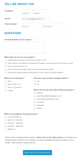 Nicola Manning Design Complementary Design Call Form Template