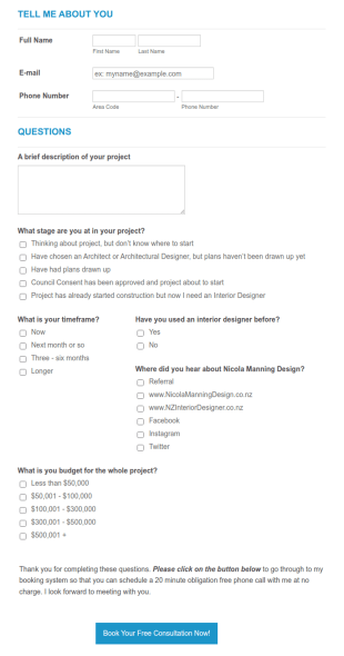 Interior Design Project Consultation Form Template