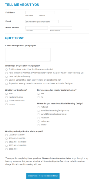 Interior Design Project Consultation Form Template