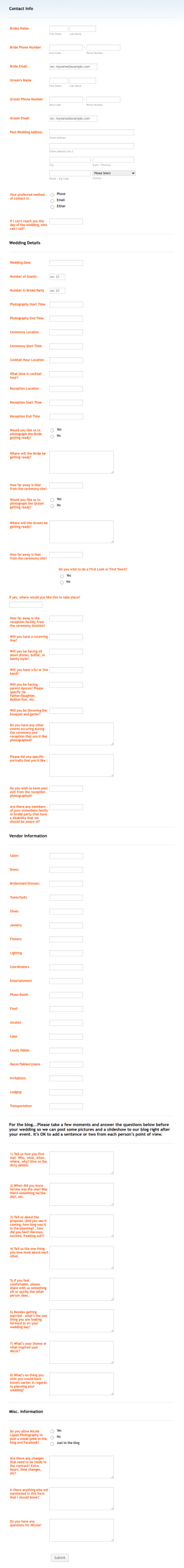 Nicole Lopez Photography Final Wedding Details Form Template
