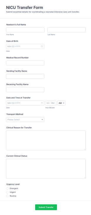 NICU Transfer Form Template