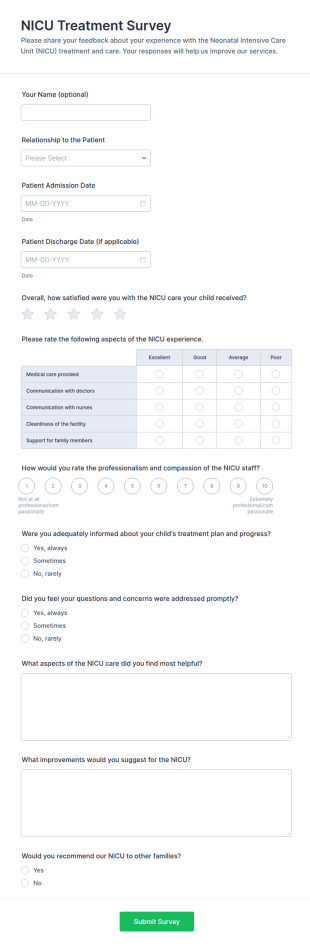 NICU Treatment Survey Form Template