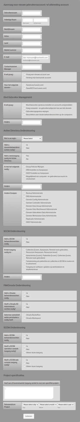 Nieuwe Gebruikersaccount Aanvraagformulier