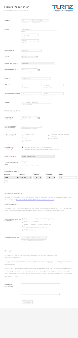 Nieuwe Medewerker Formulier Form Template