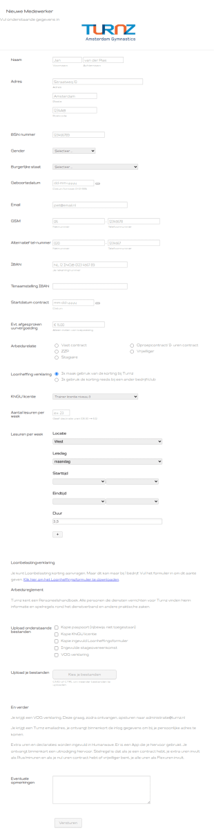 Nieuwe Medewerker Formulier