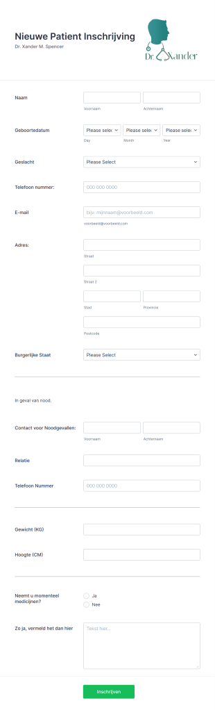 Nieuwe Patient Registratieformulier