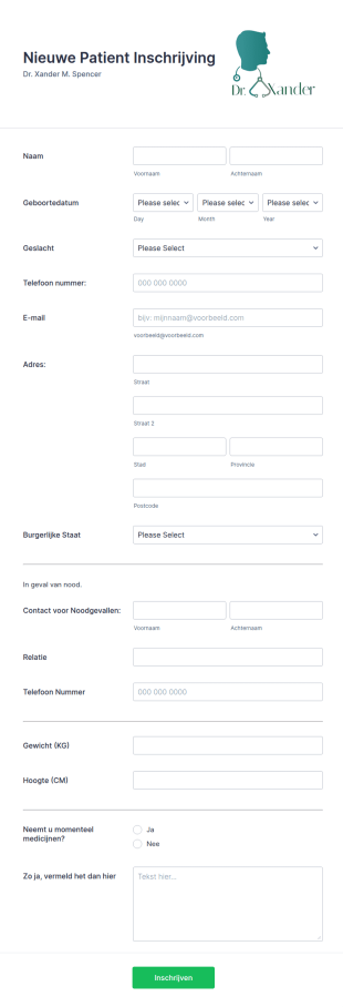 Nieuwe Patient Registratieformulier