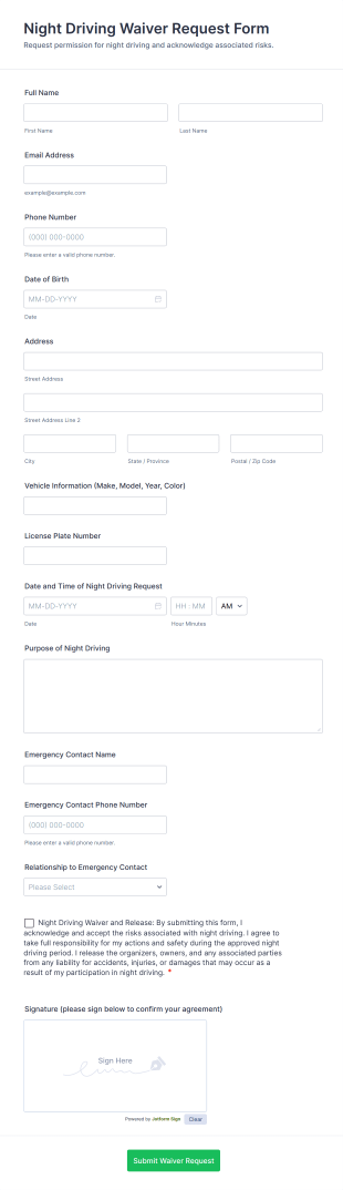 Night Driving Waiver Request Form Template