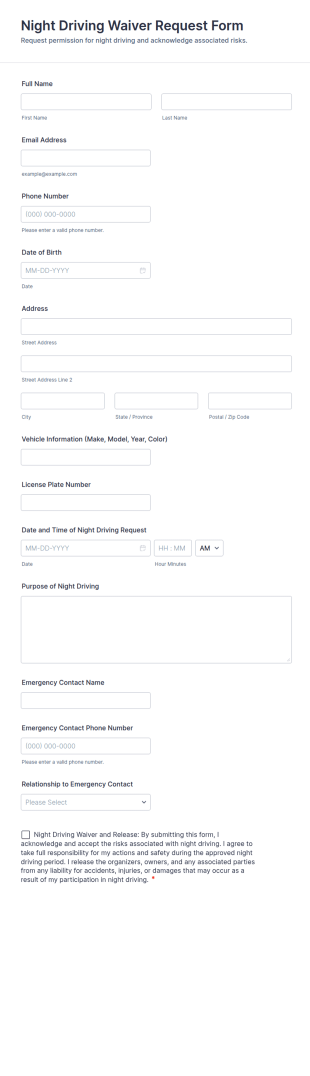 Night Driving Waiver Request Form Template