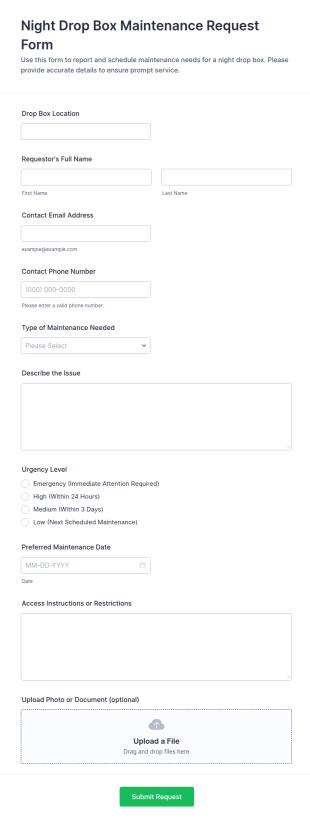 Night Drop Box Maintenance Request Form Template