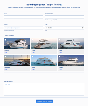 Night Fishing Trip Booking Request Form Template