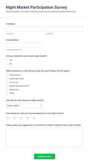 Night Market Participation Survey Form Template