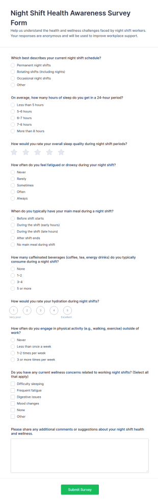 Night Shift Health Awareness Survey Form Template