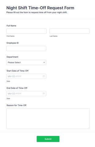 Night Shift Time Off Request Form Template