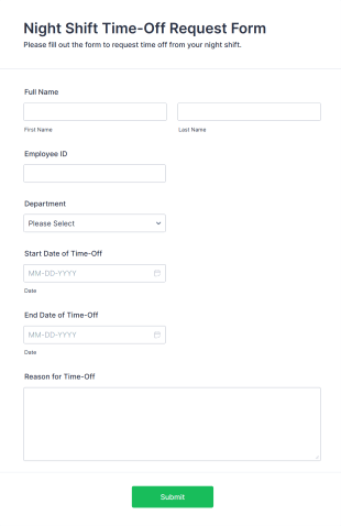 Night Shift Time Off Request Form Template