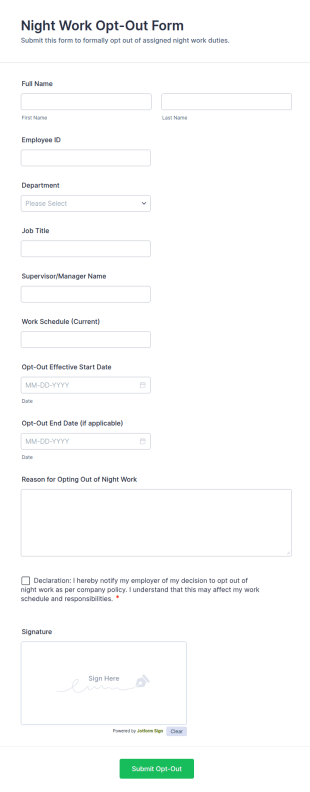 Night Work Opt Out Form Template