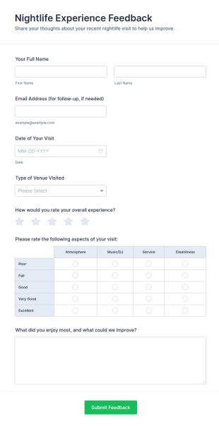Nightlife Experience Feedback Form Template