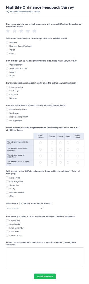 Nightlife Ordinance Feedback Survey Form Template