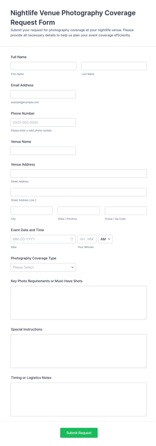 Nightlife Venue Photography Coverage Request Form Template