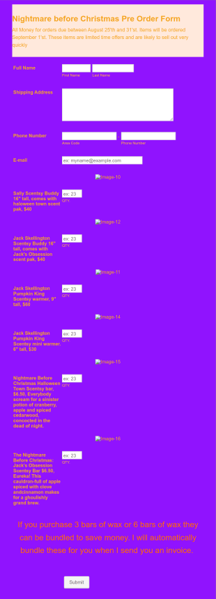 Nightmare Before Christmas Pre Order Form Template