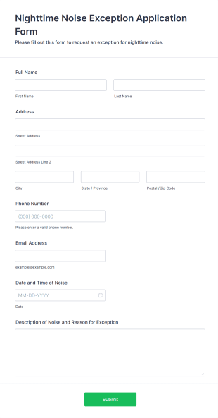 Nighttime Noise Exception Application Form Template