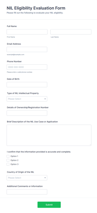 NIL Eligibility Evaluation Form Template
