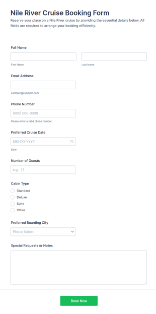 Nile River Cruise Booking Form Template